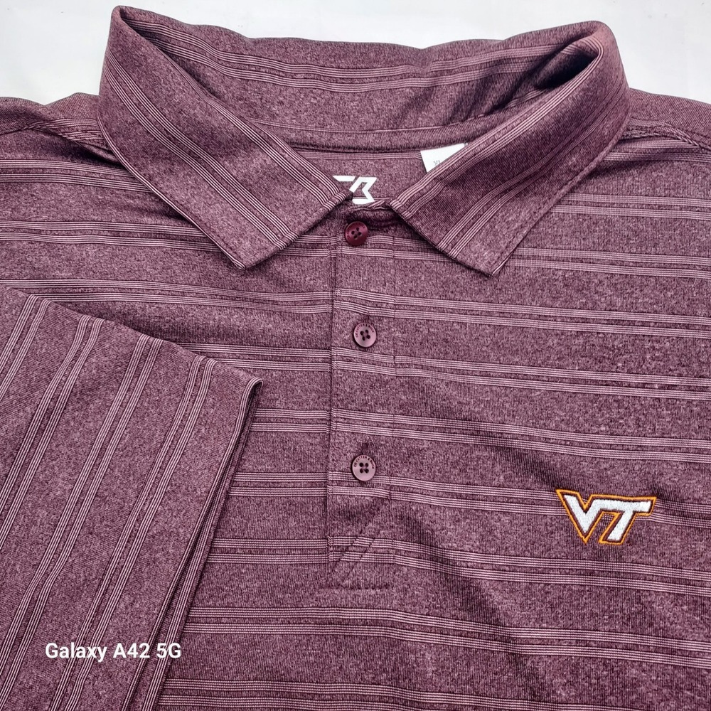 Cutter Buck VT Virginia Tech Hokies Golf Polo Shirt XL DryTec Purple Striped